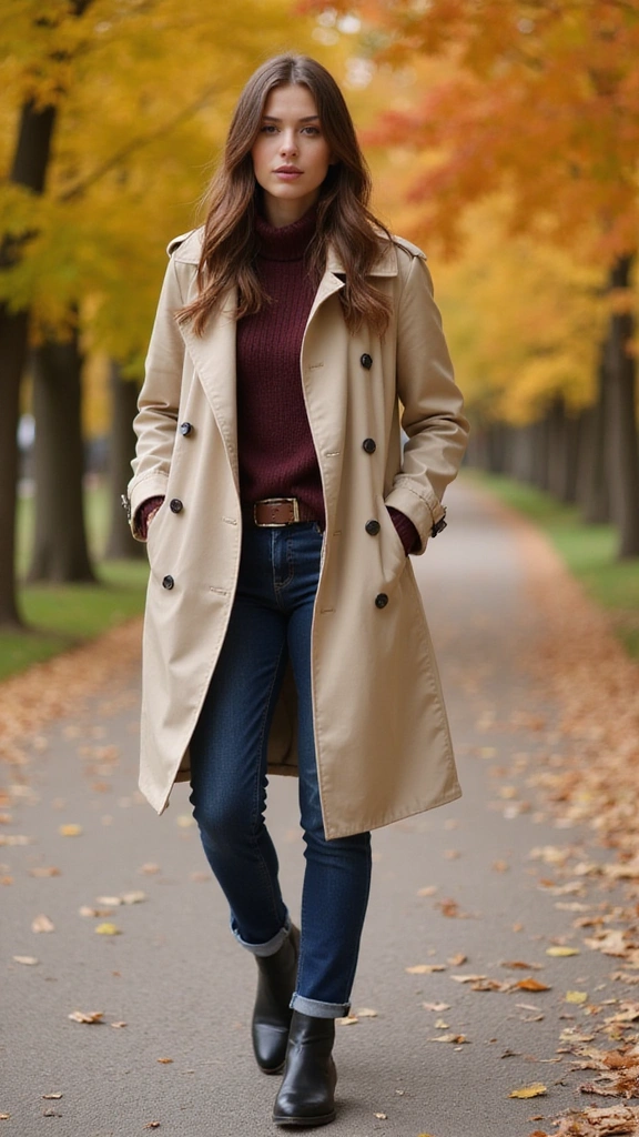 25 Fall Outfits Women Will Adore (Get Ready to Turn Heads!) - 9. Classic Trench Coat with Casual Wear