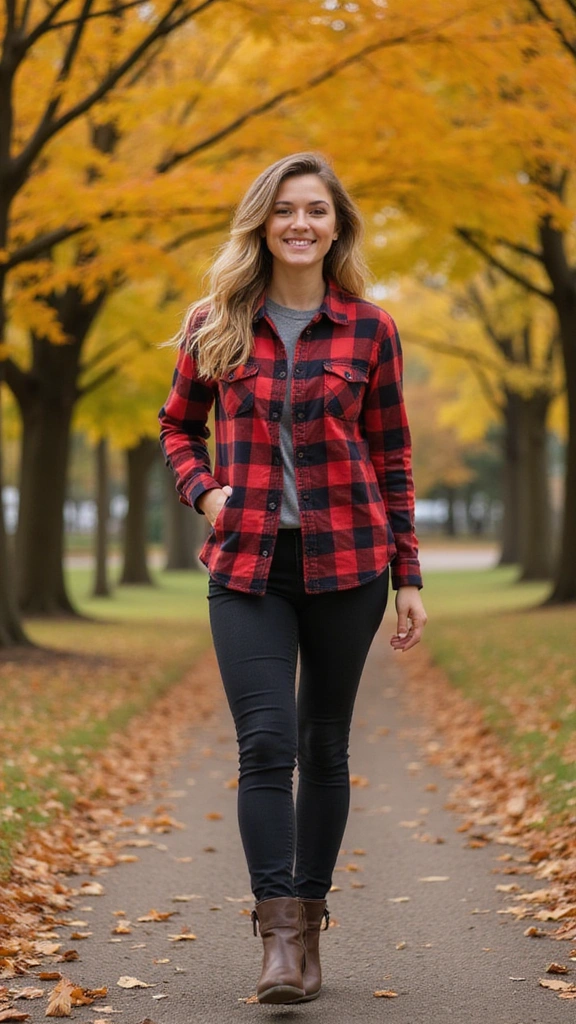 25 Fall Outfits Women Will Adore (Get Ready to Turn Heads!) - 17. Flannel Shirt with Black Jeans