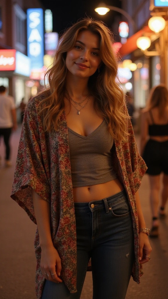 30 Casual Night Out Outfits That Will Make You the Star of the Night! - 17. Trendy Kimono and Skinny Jeans