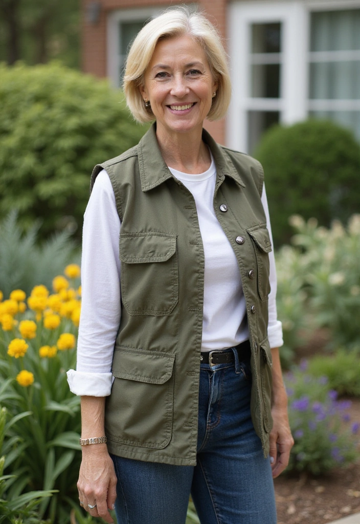 30 Stunning Cowboy Outfits for Women 40+ That Will Turn Heads! - 17. Trendy Utility Vests