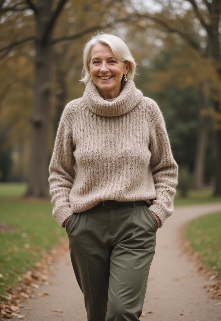 30 Stunning Cowboy Outfits for Women 40+ That Will Turn Heads! - 19. Textured Sweaters for Cooler Days