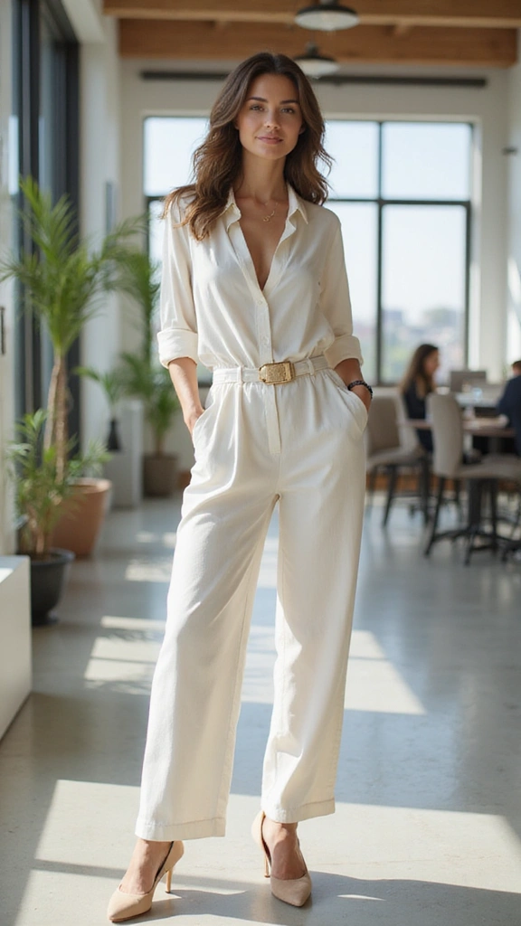 23 Chic Summer Work Outfits for Women in Their 30s (Look Confident & Stylish!) - 3. Lightweight Jumpsuit