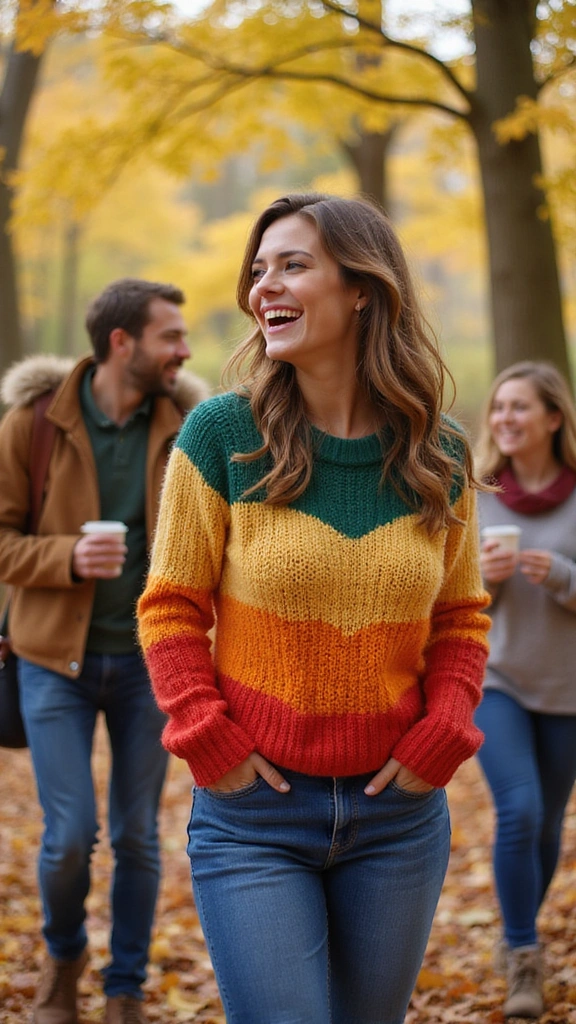 25 Fall Outfits Women Will Adore (Get Ready to Turn Heads!) - 14. Color Block Sweater with Skinny Jeans