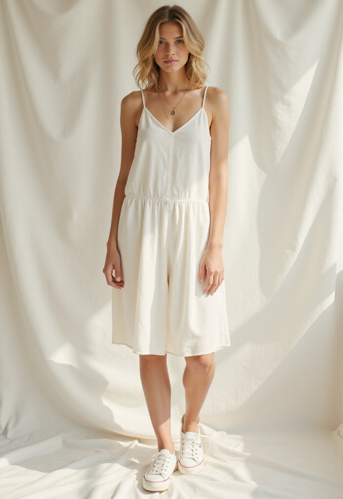 30 Trendy Casual Summer Vacation Outfits for Women That Are Perfect for Wanderlust! - 22. Elegant Slip Dress with Sneakers