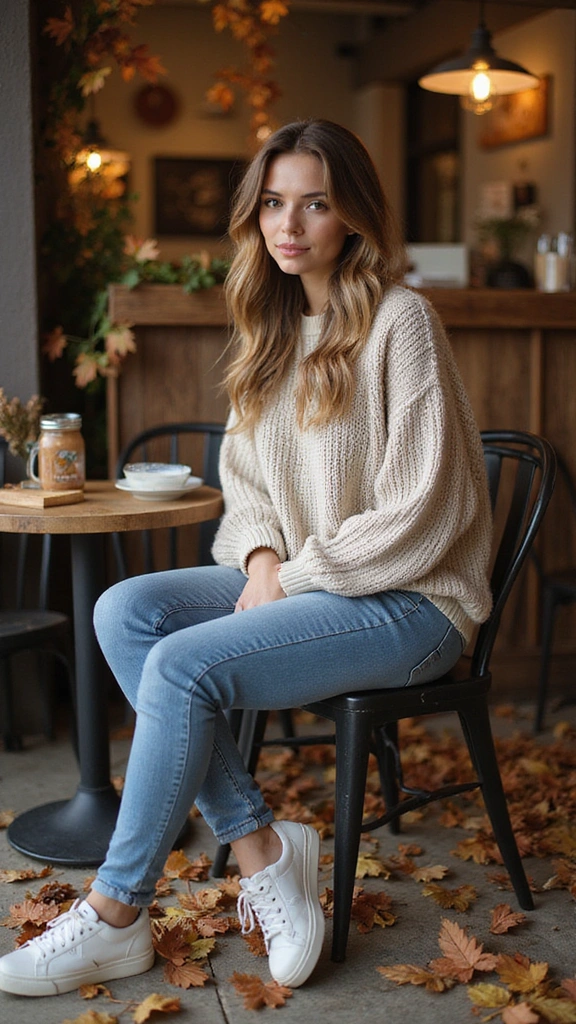 25 Fall Outfits Women Will Adore (Get Ready to Turn Heads!) - 1. Cozy Oversized Sweater and Slim Jeans