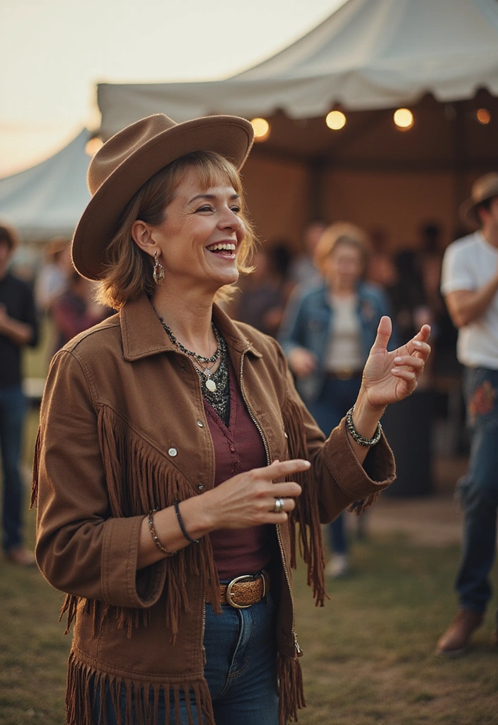30 Stunning Cowboy Outfits for Women 40+ That Will Turn Heads! - 26. Fun Fringe Details