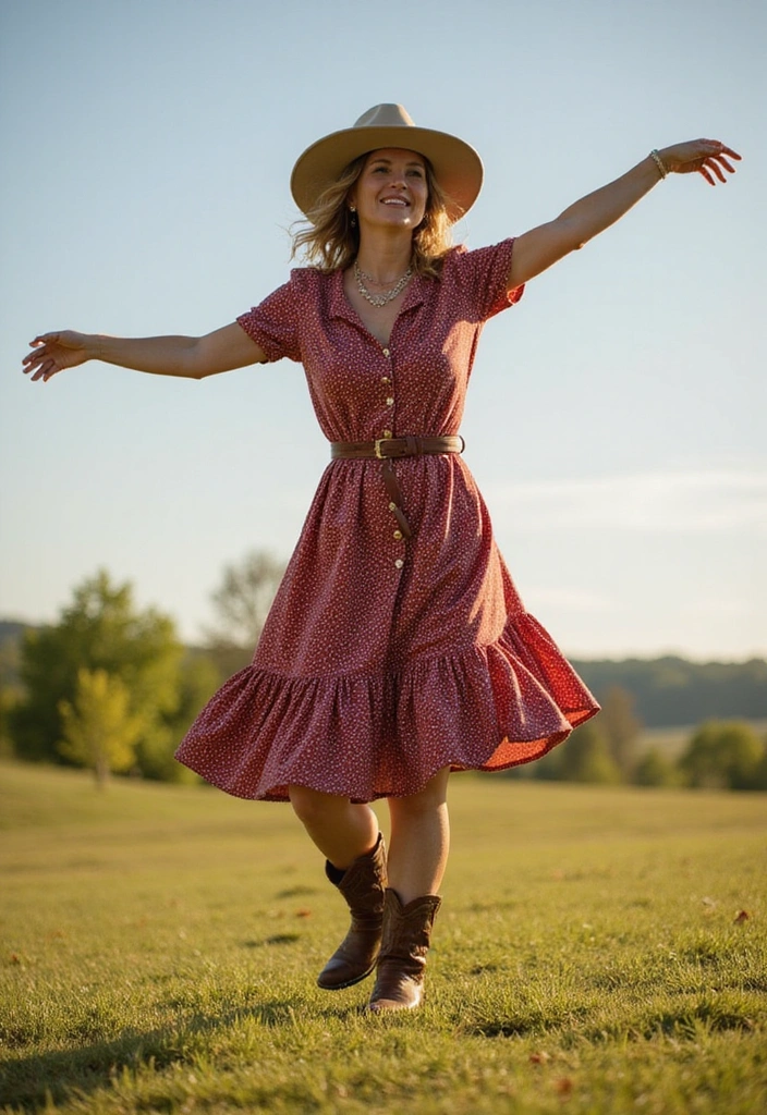 30 Stunning Cowboy Outfits for Women 40+ That Will Turn Heads! - 12. Vintage-Inspired Cowboy Dresses
