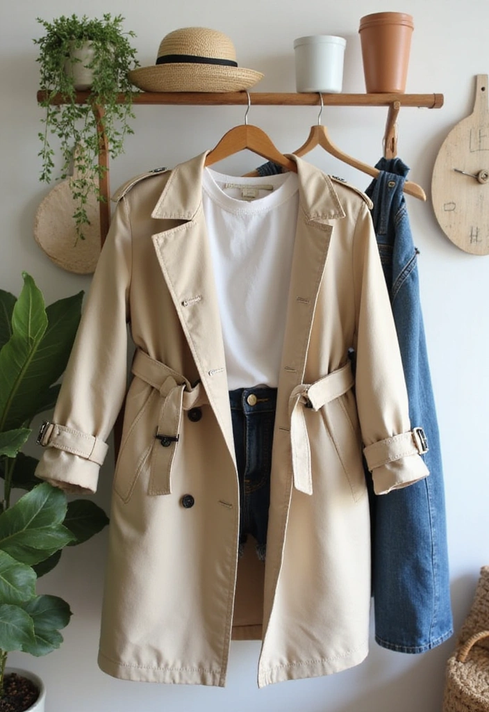 30 Trendy Casual Summer Vacation Outfits for Women That Are Perfect for Wanderlust! - 20. Lightweight Trench Over Casual Outfit