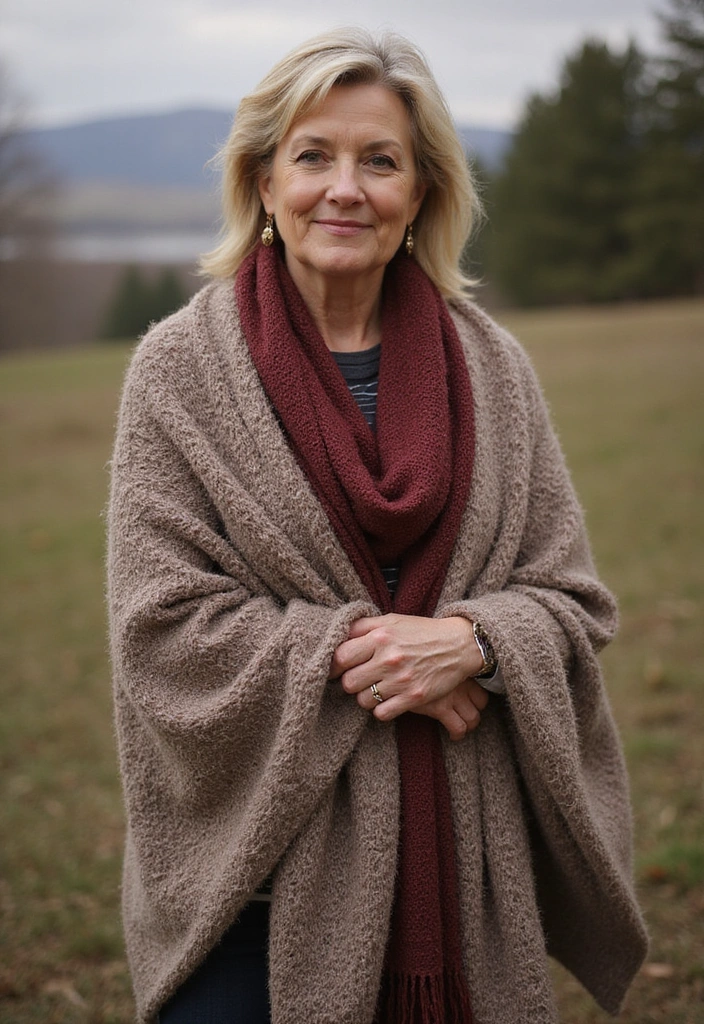 30 Stunning Cowboy Outfits for Women 40+ That Will Turn Heads! - 21. Cozy Shawls for Layering