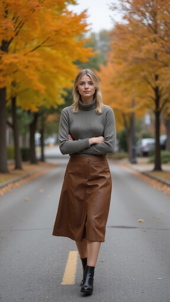 25 Fall Outfits Women Will Adore (Get Ready to Turn Heads!) - 4. Turtleneck and A-Line Skirt
