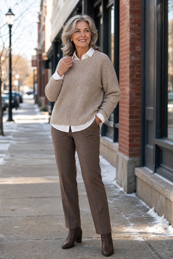 chunky knit over collared shirt