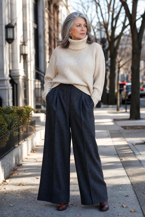 chunky turtleneck wide trousers