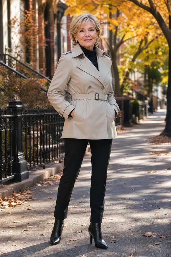 cropped tailored belted trench
