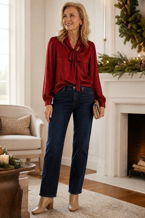 dark denim with metallic blouse