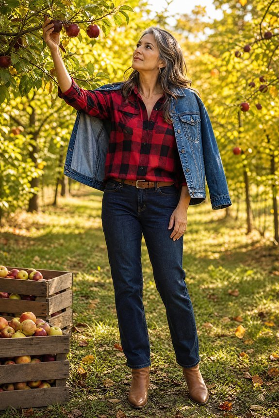distressed denim layered flannel