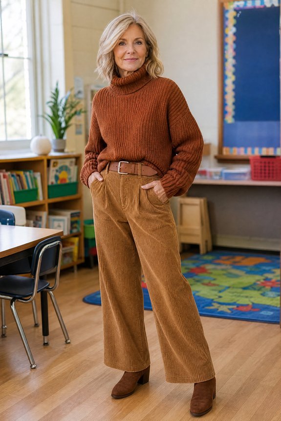 earthy layered teacher wardrobe