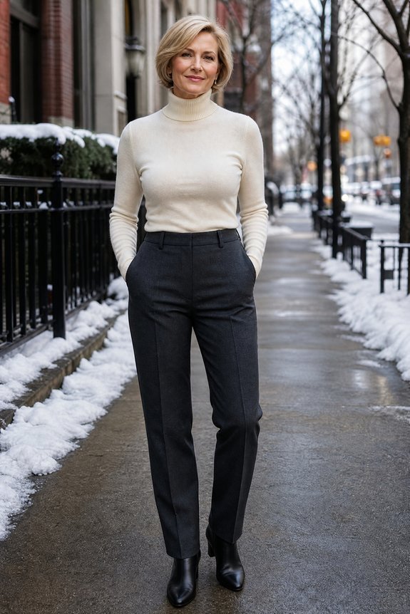 fitted turtleneck tailored trousers
