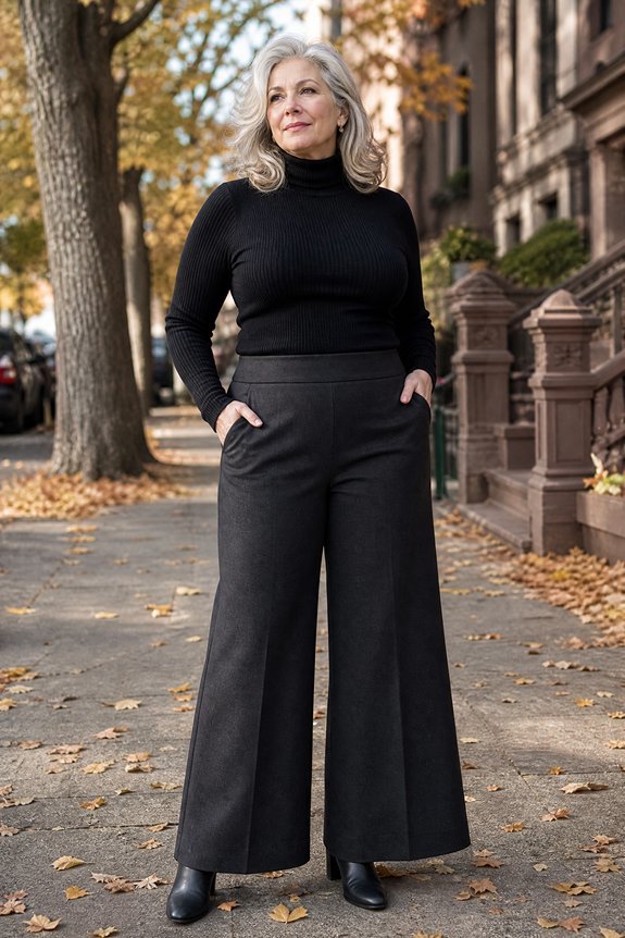 fitted turtleneck with trousers