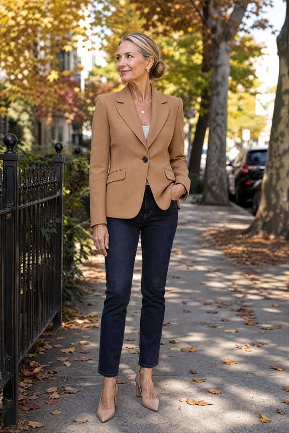 hip length blazer dark jeans