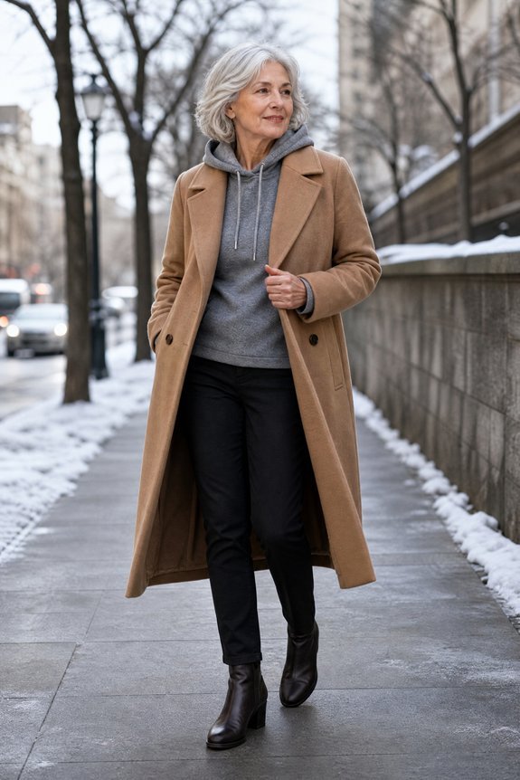 hoodie layered under coat