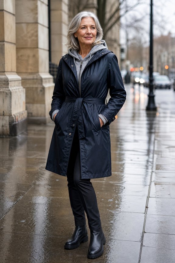 hoodie layered under raincoat