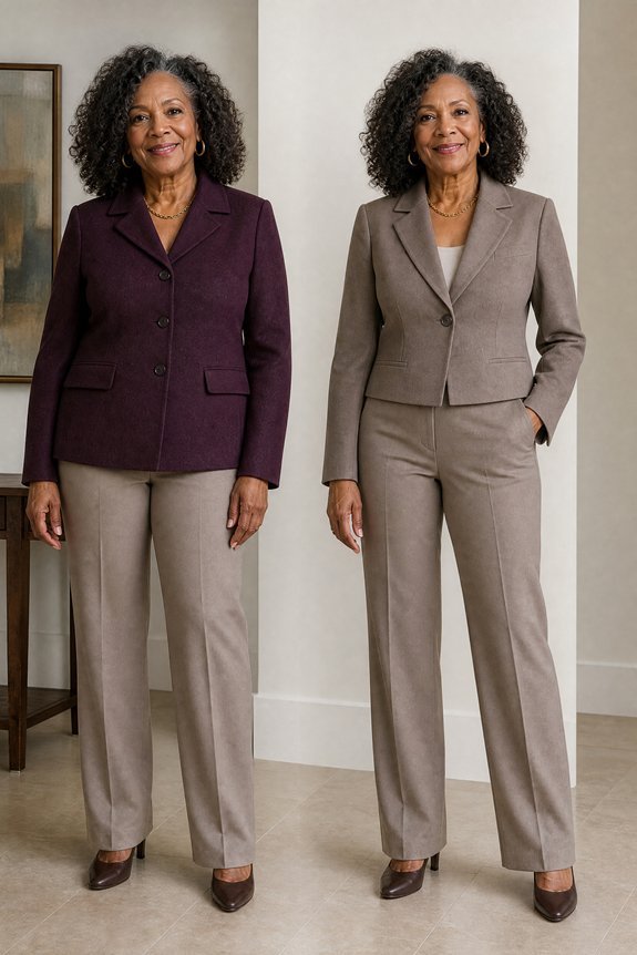 Woman demonstrating how jacket length changes the proportions of an outfit
