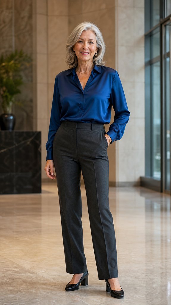 jewel toned silk blouse ensemble