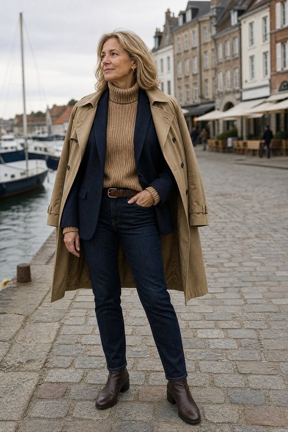 layered scarves and weatherproof handbags