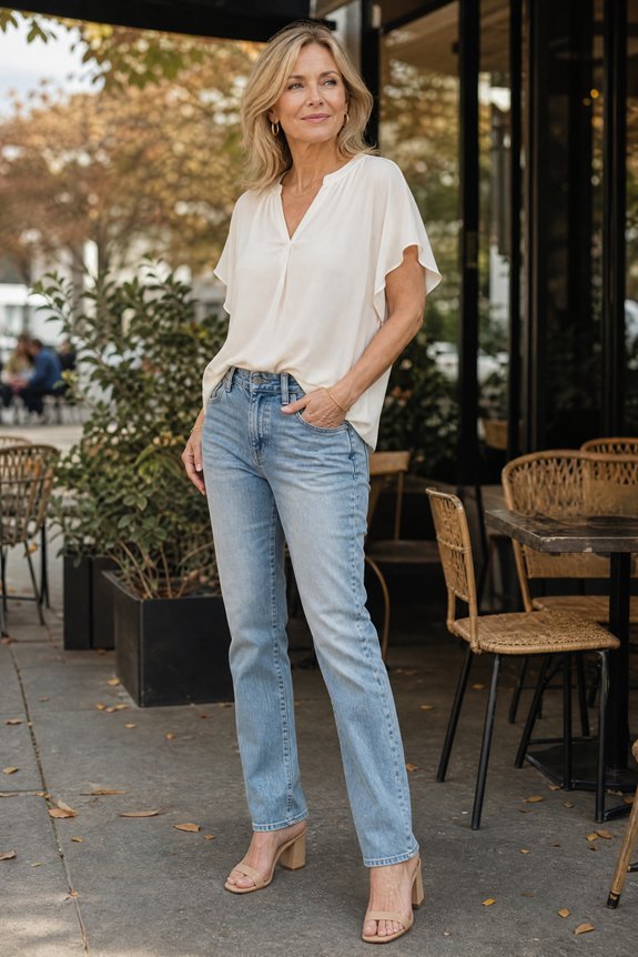 light wash denim peasant blouse