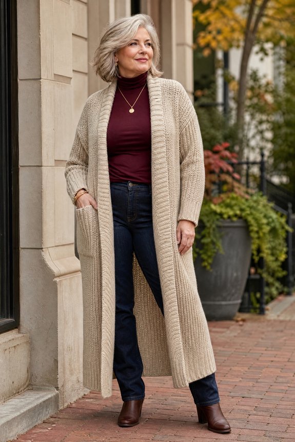 long neutral textured cardigan styling