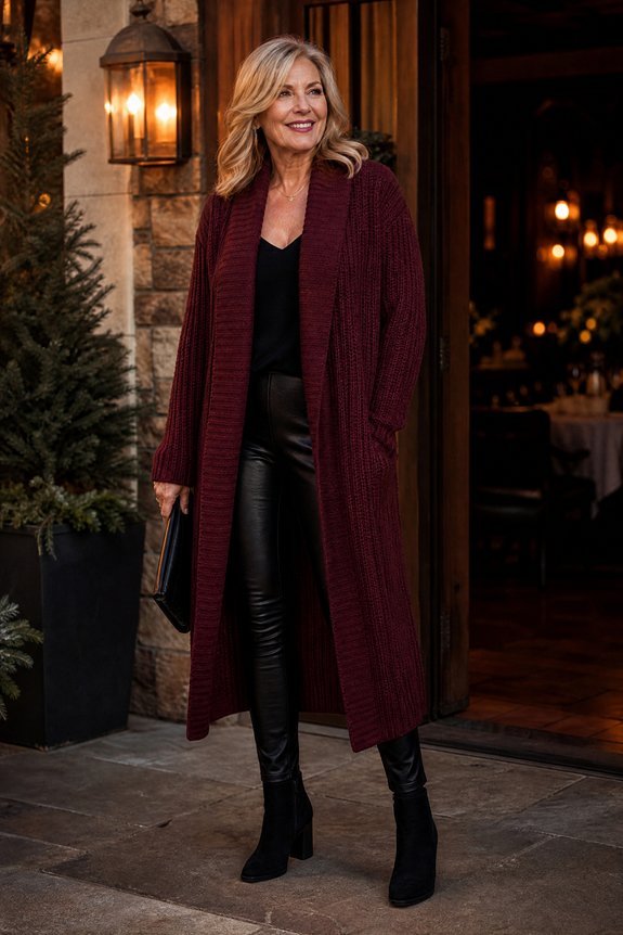 longline cardigan cushions leatherleggings