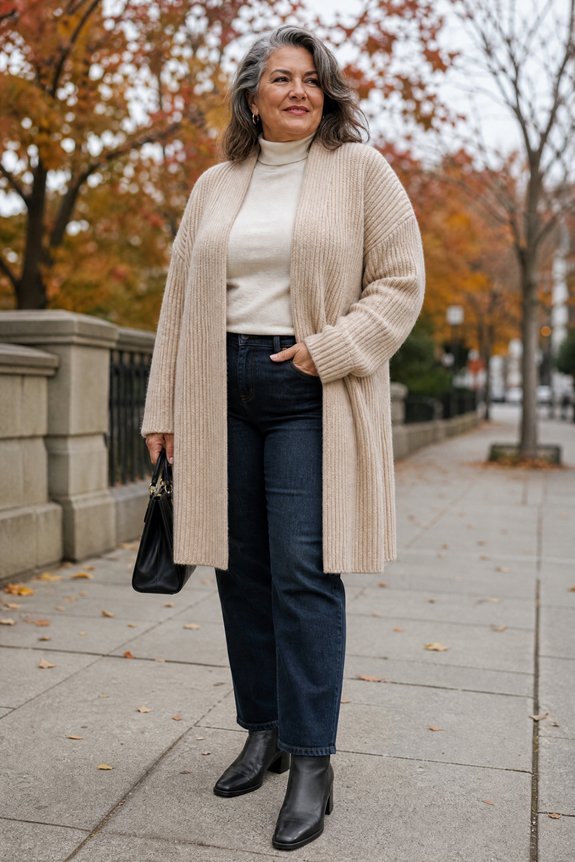 longline cardigan over jeans