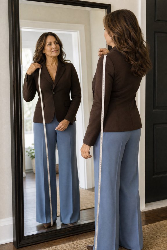 Measuring the desired jacket length downward from the base of the neck