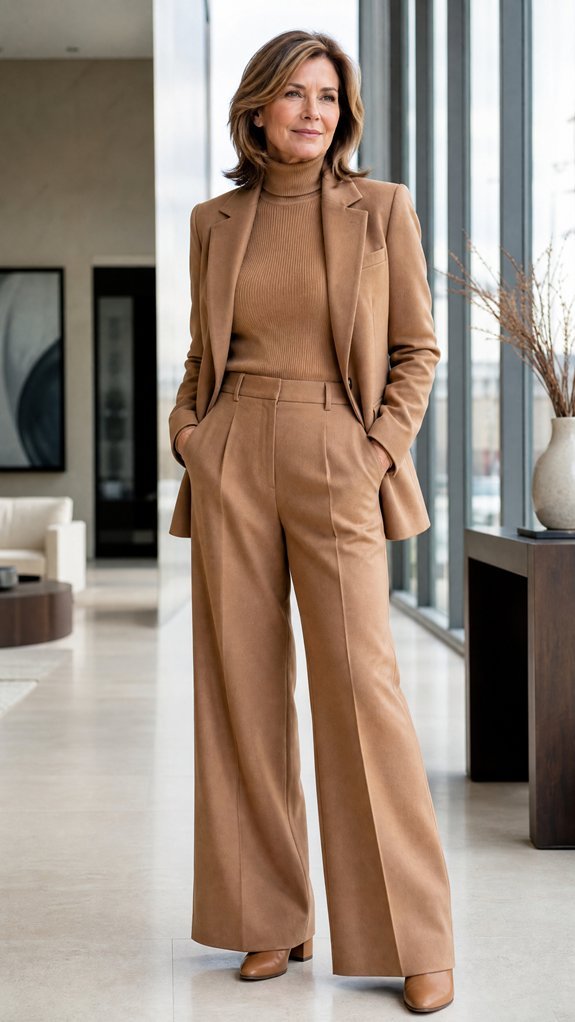monochrome camel textured ensemble