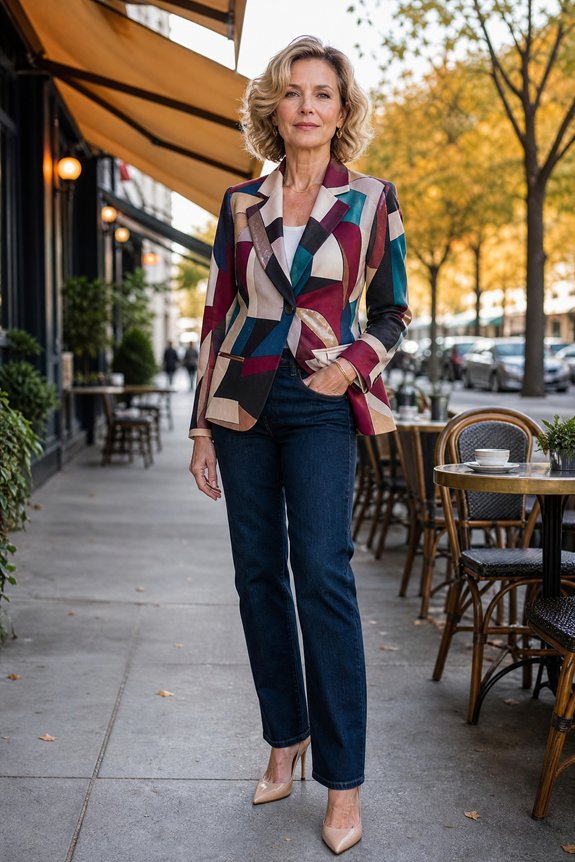 patterned blazer solid jeans