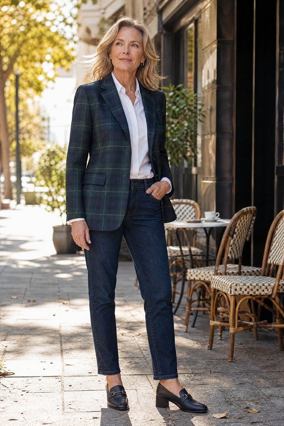 plaid blazer with slim jeans