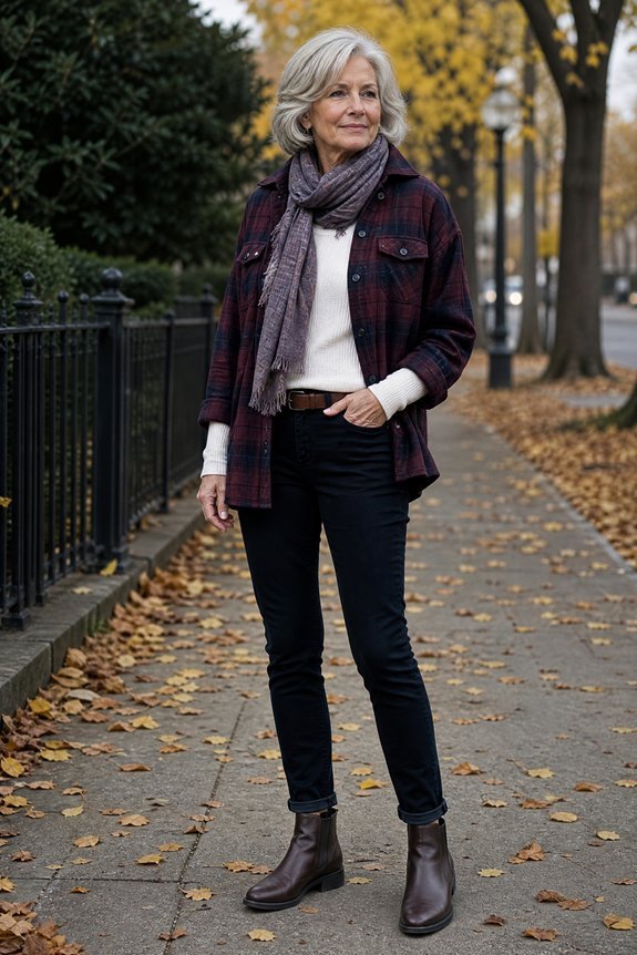 plaid shacket over thermal