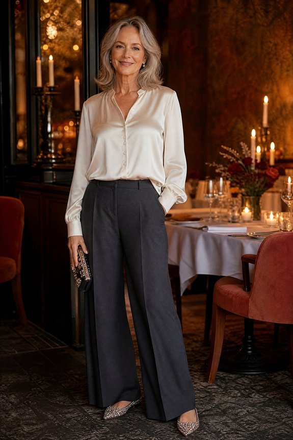 silk blouse wide leg pants