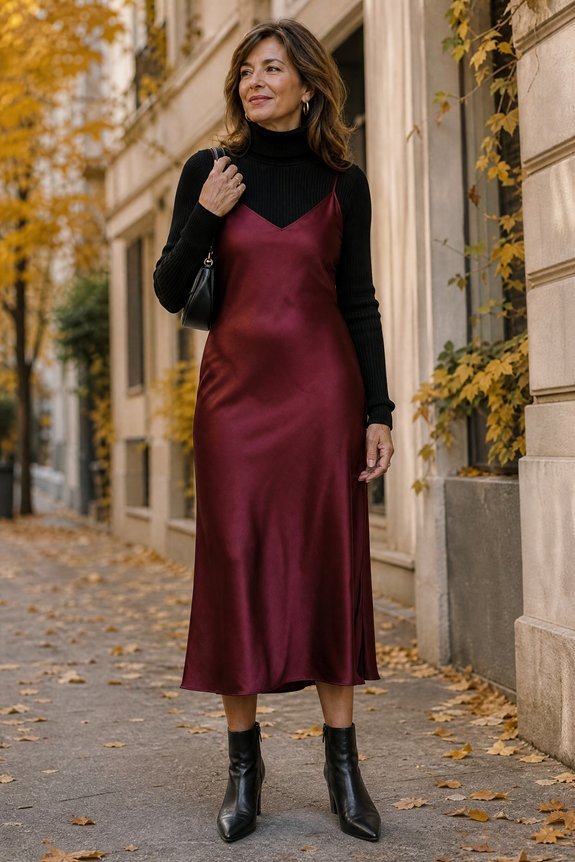 slip dress layered over turtleneck