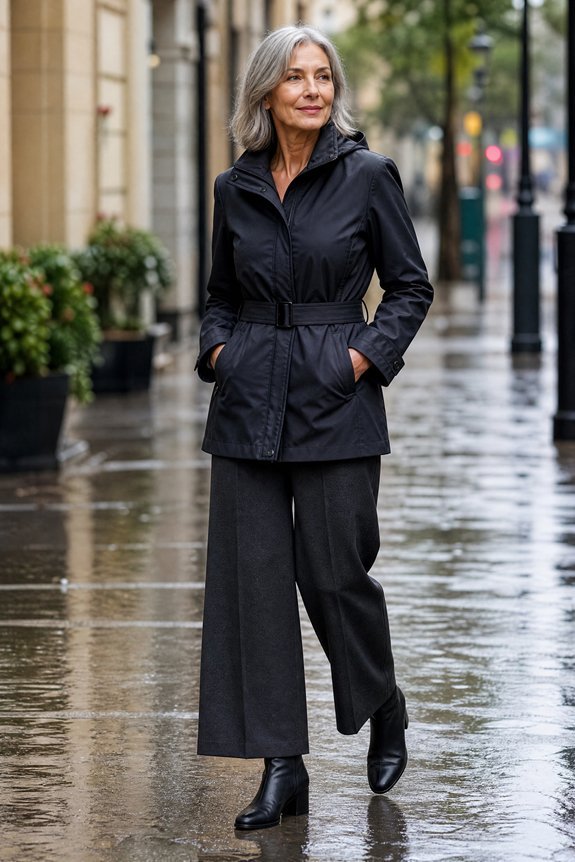 structured wide leg rainwear polish