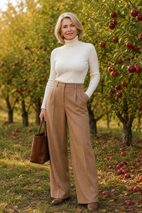 tonal tailored apple picking outfit