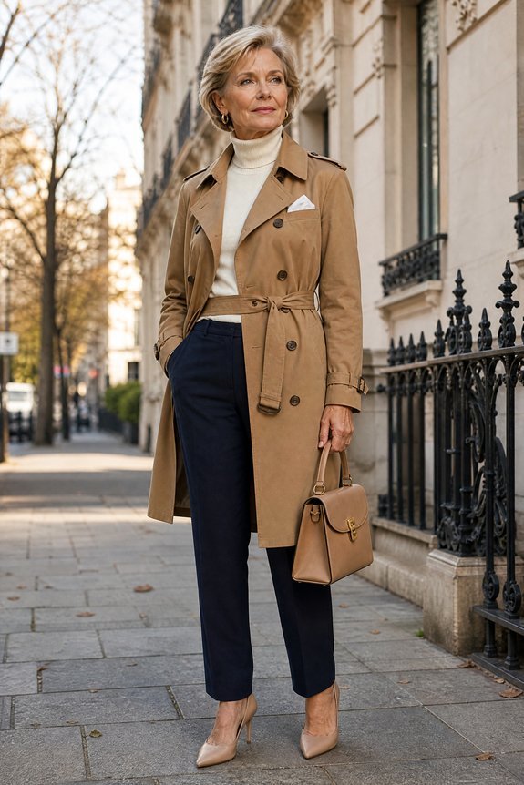trench coat commands sleek sophistication