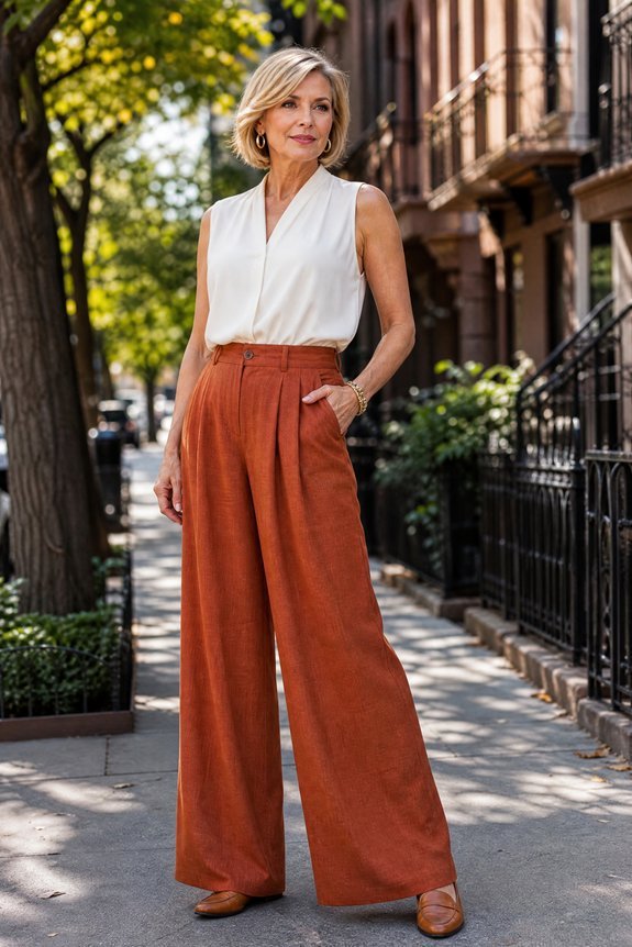 wide leg autumn linen trousers