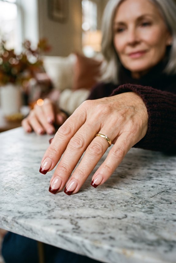 dark red modern french tips