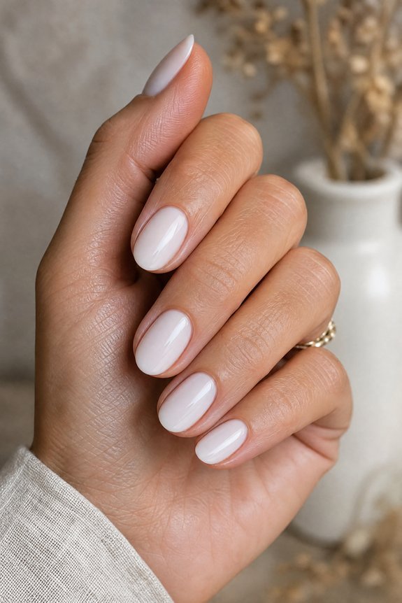 milky white short nails