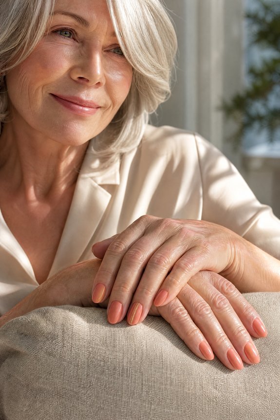 peach toned glowing mature hands
