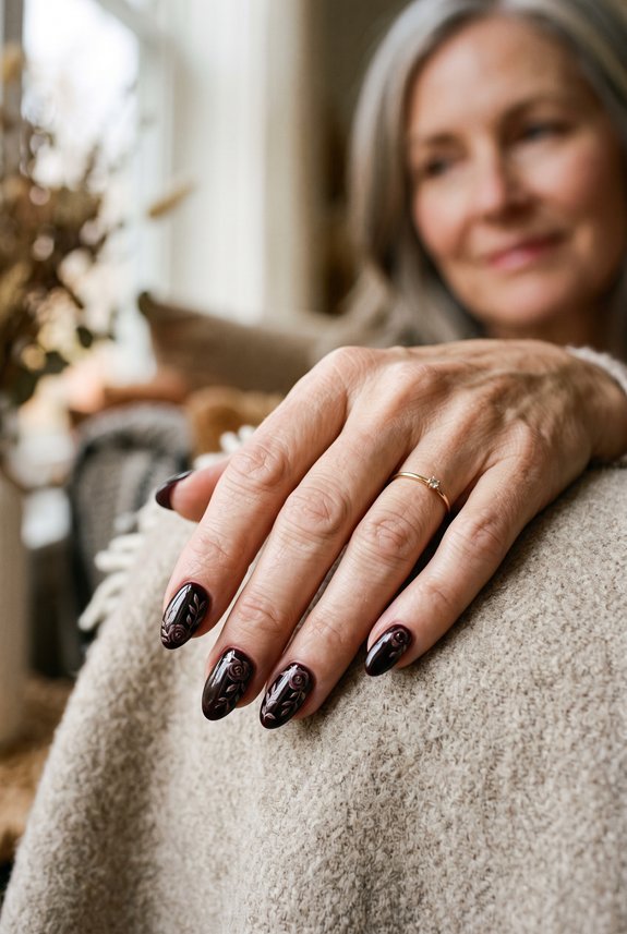 romantic dark floral nails