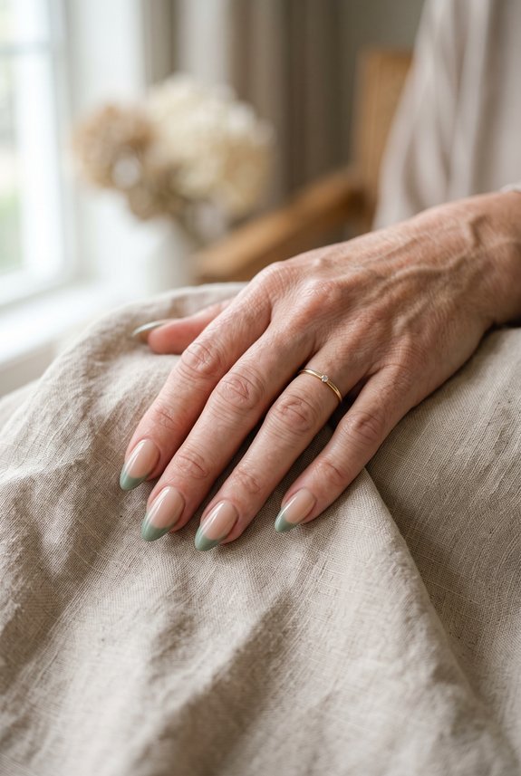 sage green minimalist french tips